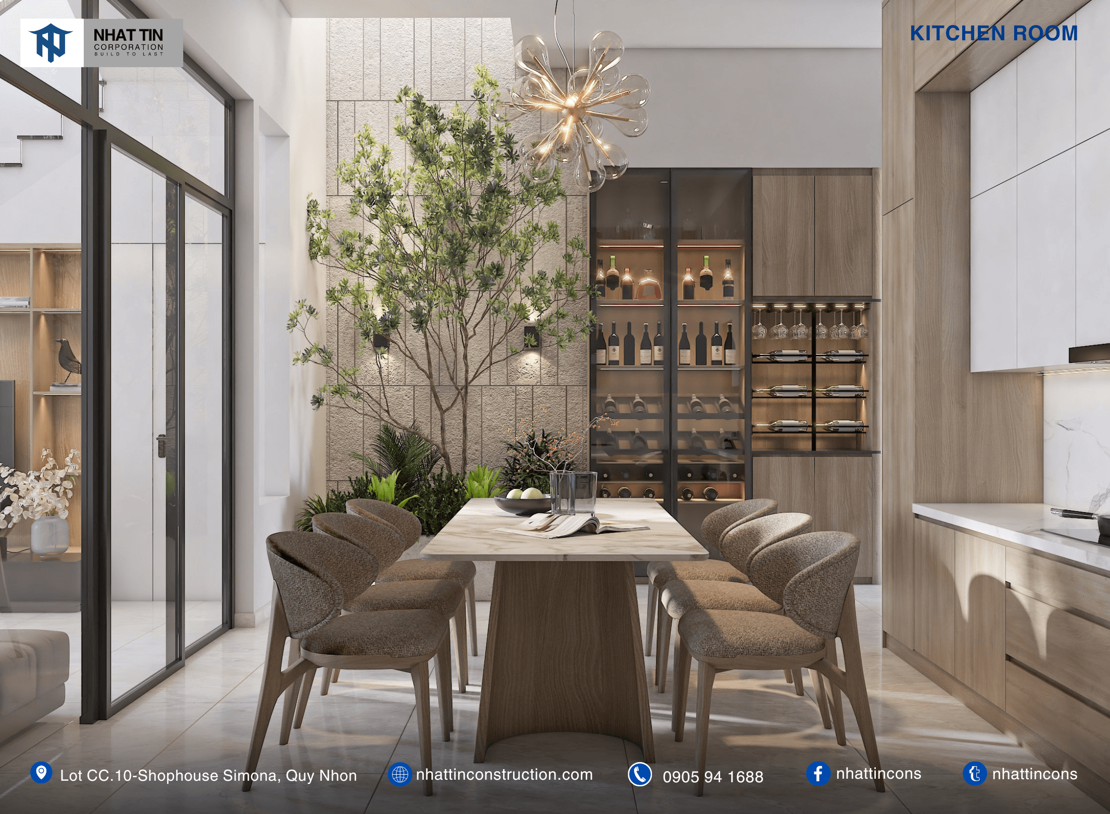 Ánh sáng tự nhiên làm tôn lên những đường nét nội thất của phòng bếp