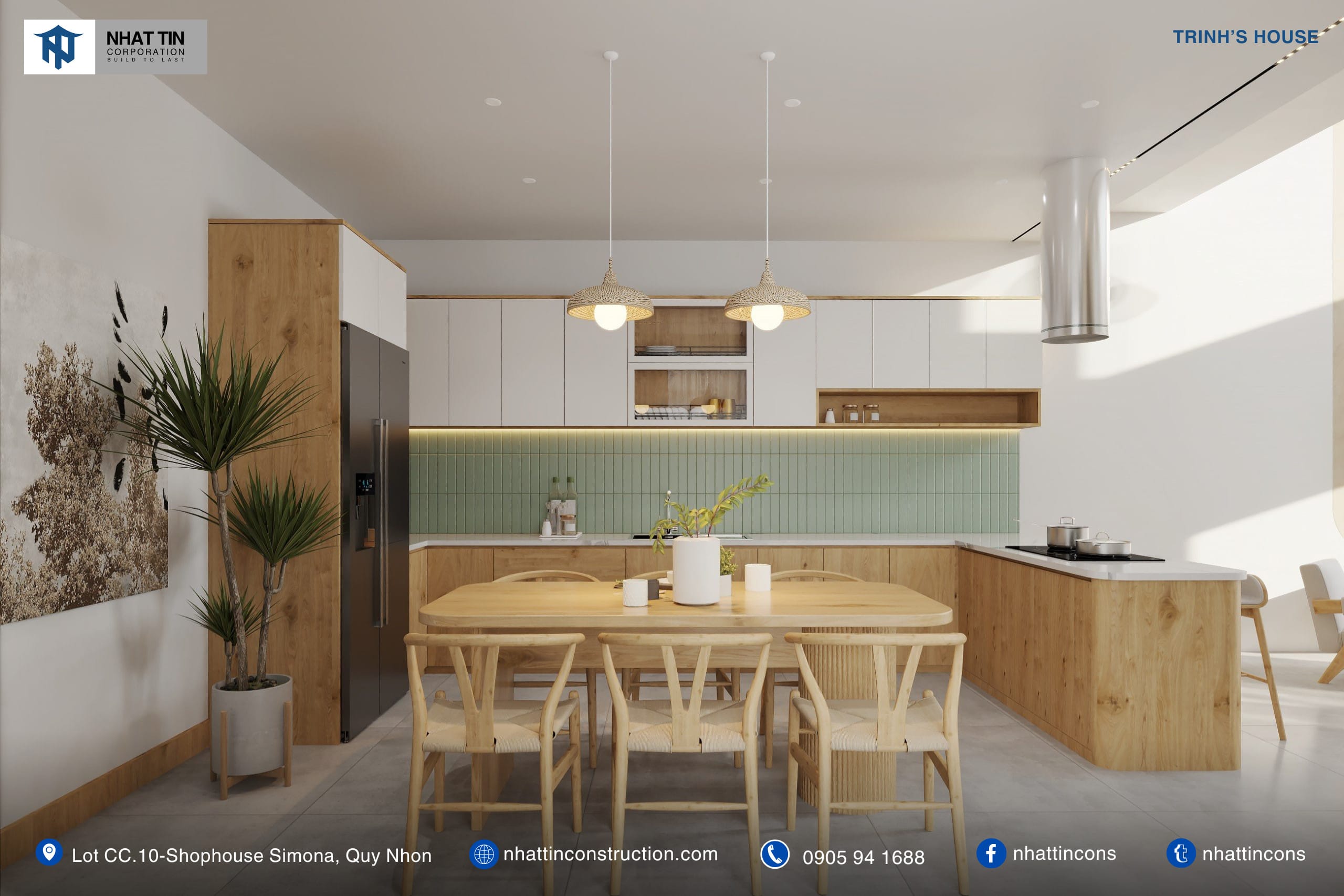 Chất liệu gỗ tạo cảm giác ấm cúng, gần gũi cho căn bếp