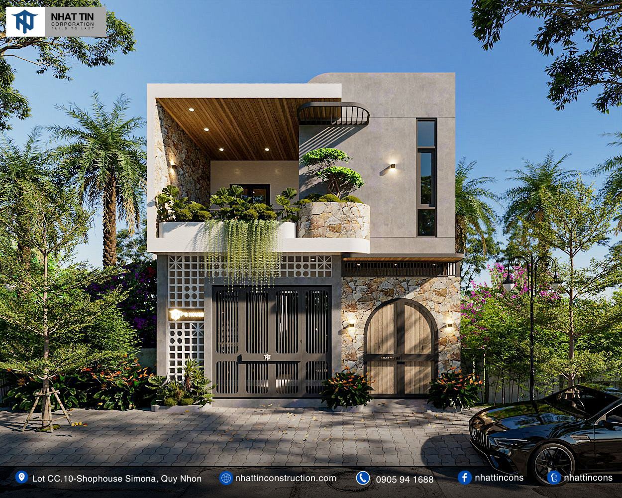 Nhà 2 tầng mái bằng hiện đại, sang trọng