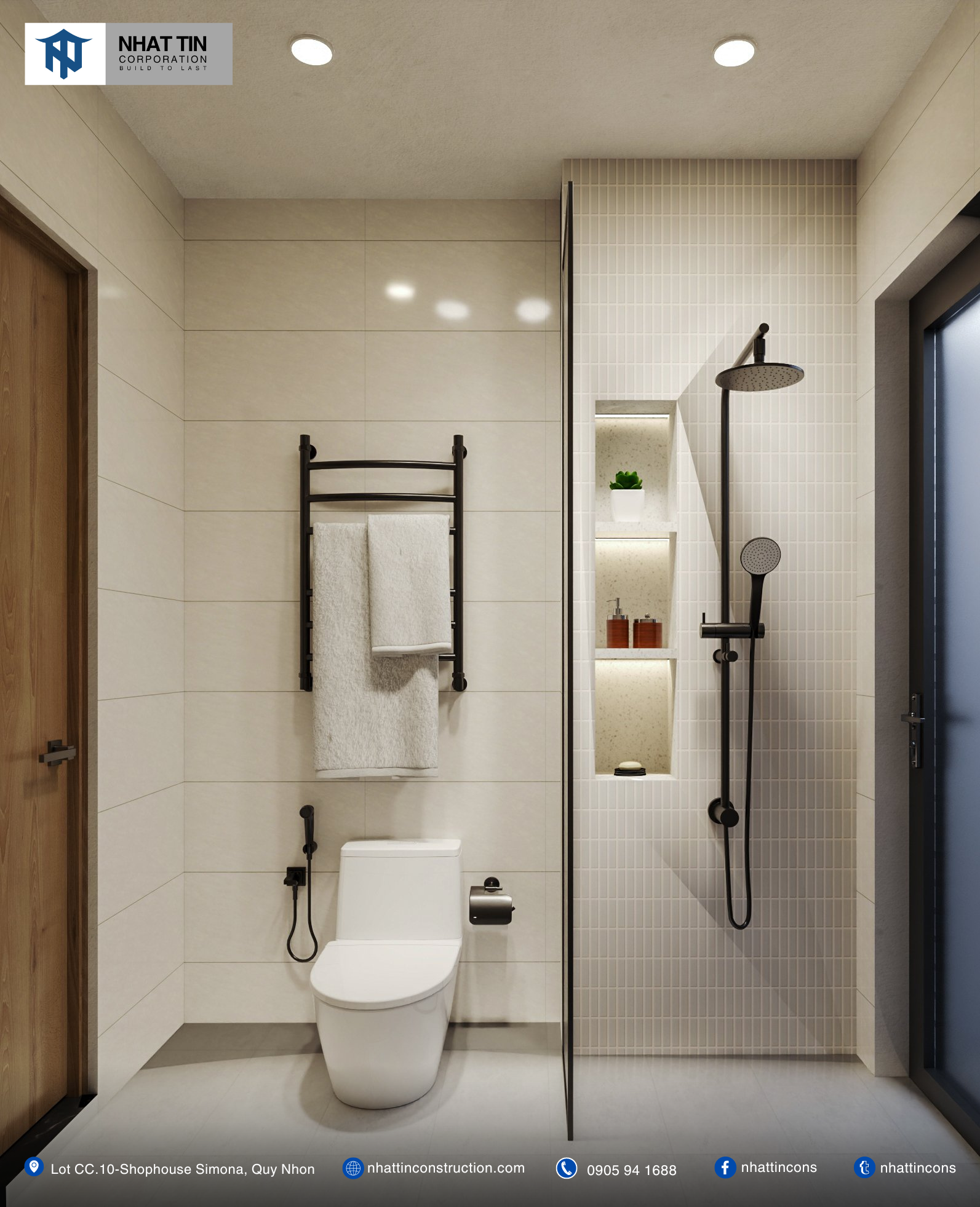 WC được thiết kế gạch full tường màu trắng tạo cảm giác sạch sẽ