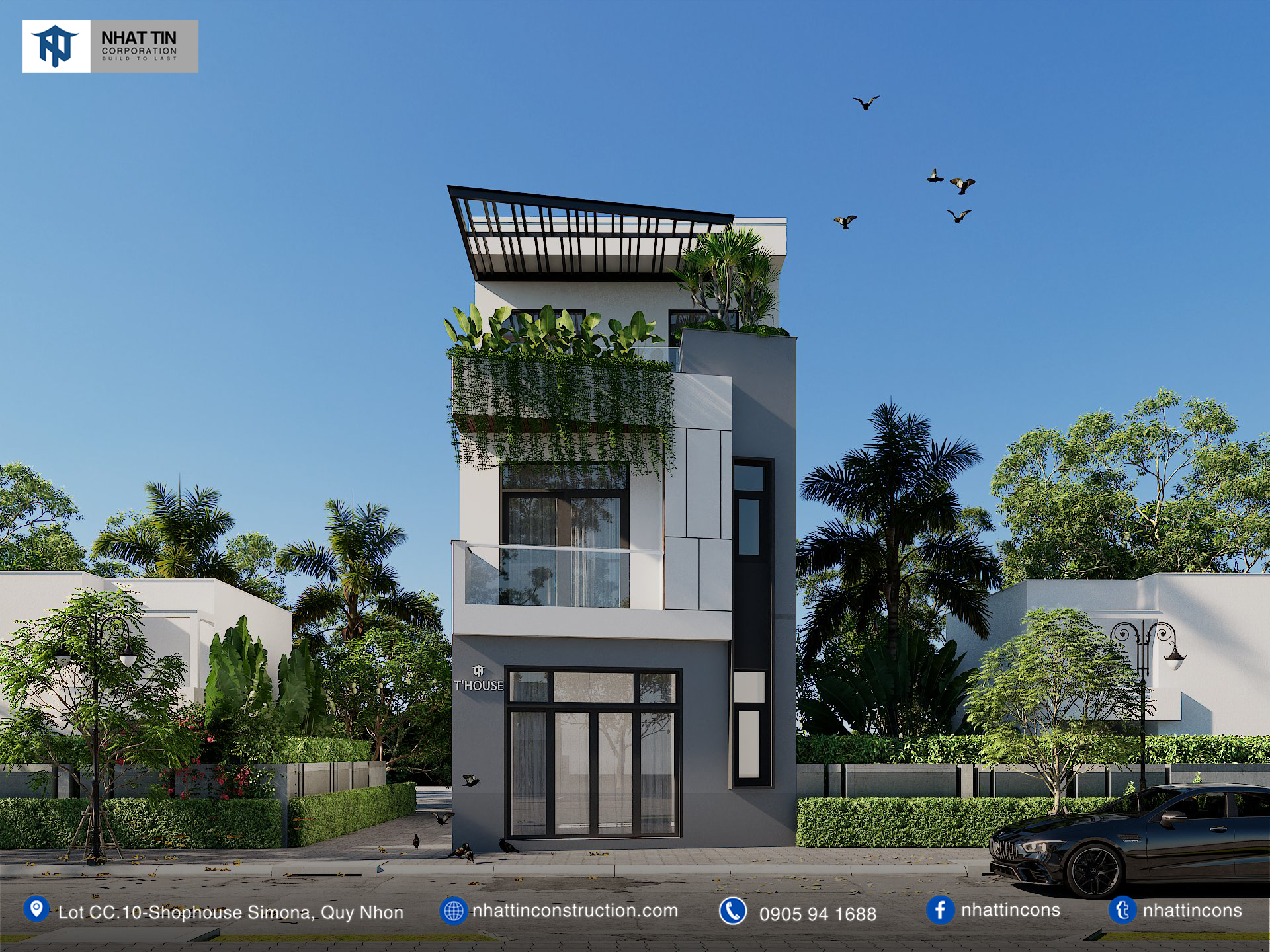 N's house - tổ ấm 2 tầng lý tưởng cho những ai yêu thích sự đơn giản và tinh tế. Mái nhà được thiết kế lệch tầng với phần mái vươn ra ngoài để che chắn ban công tầng tum. Việc sử dụng cửa kính giúp tối đa hóa ánh sáng tự nhiên vào bên trong không gian sống.