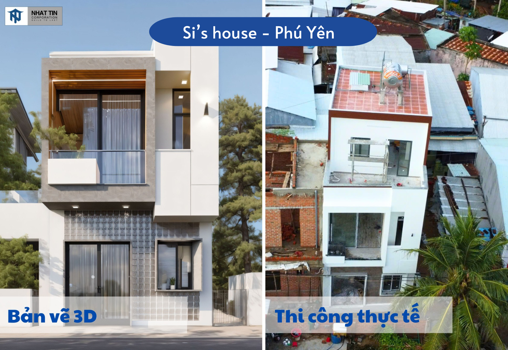 Bản vẽ mặt tiền và hình ảnh thi công thực tế của Si’s house