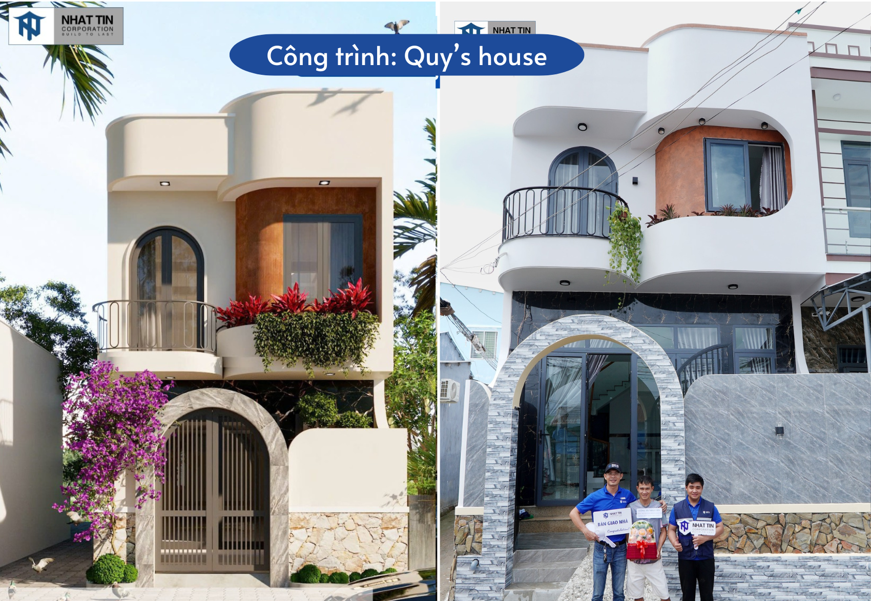 Q’s house gây ấn tượng bởi những đường cong mềm mại, uyển chuyển từ cổng vào cho đến các chi tiết ở ban công tầng 2
