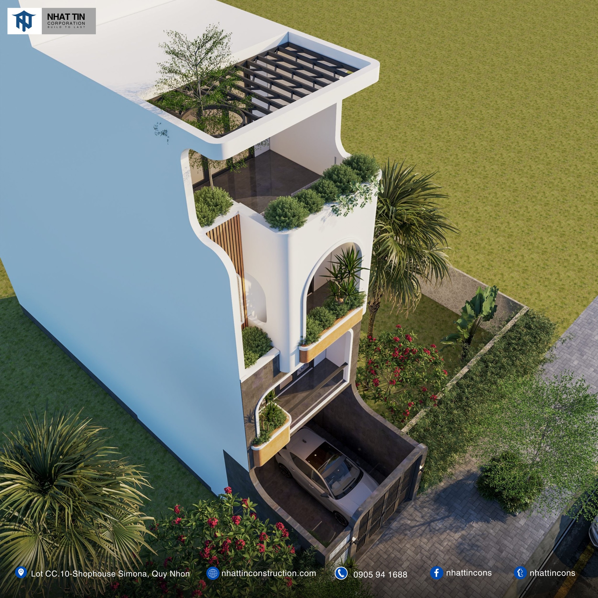 Phần sân thượng H’s house được thiết kế mái che độc đáo, vừa là điểm nhấn thẩm mỹ, vừa là không gian lý tưởng để các thành viên có những phút giây thực sự thư giãn.
