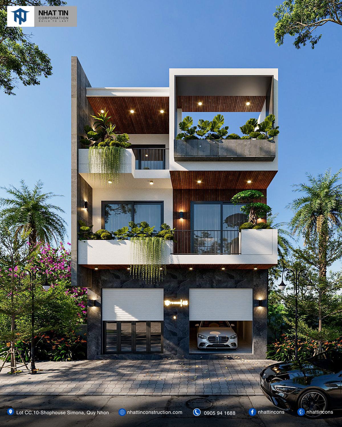 T’s house mang dấu ấn đặc trưng của phong cách hiện đại với những đường thẳng vuông vức cùng các loại vật liệu như kính, thép, bê tông, gỗ conwood,...