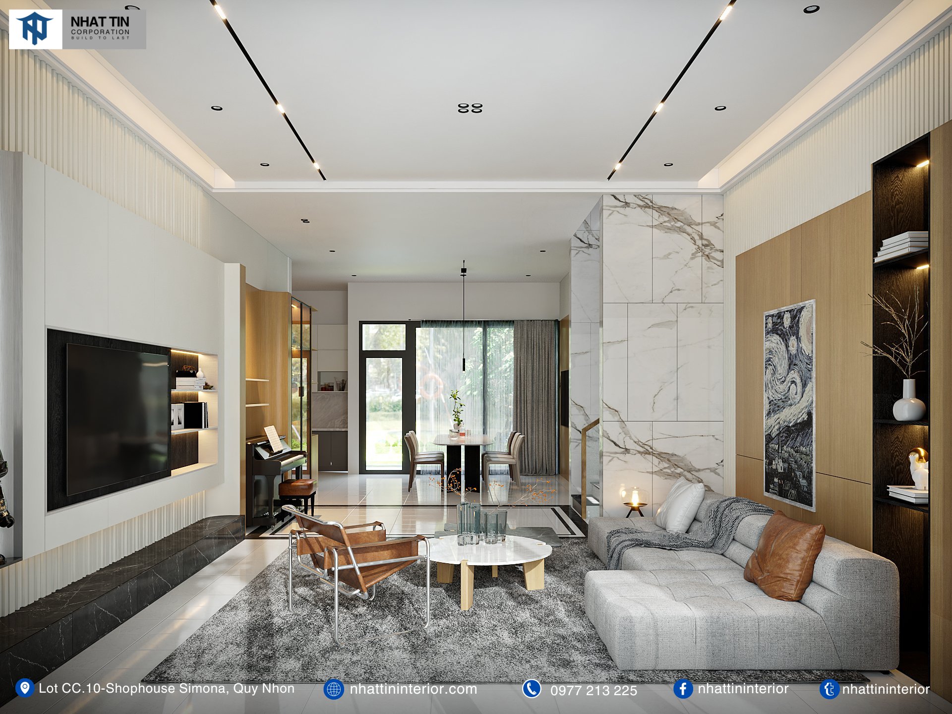 Nội thất P’s house cũng mang phong cách hiện đại với thiết kế mở giữa phòng khách và phòng bếp nhằm tối ưu diện tích và tạo sự liên kết giữa các khu vực.