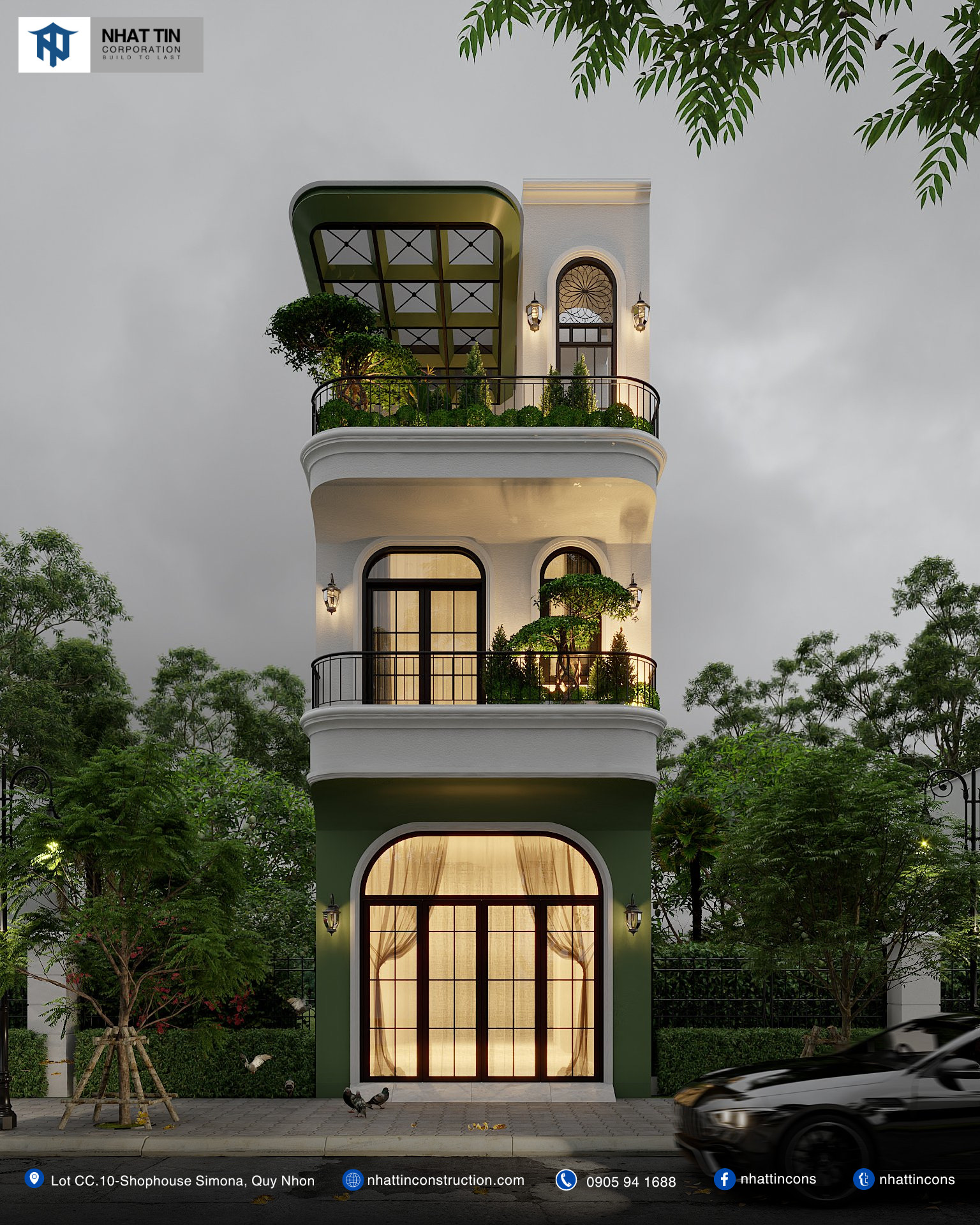 Ngôi nhà nổi bạt với gam màu trắng thanh lịch, những đường nét bo tròn tinh tế đậm chất tân cổ điển