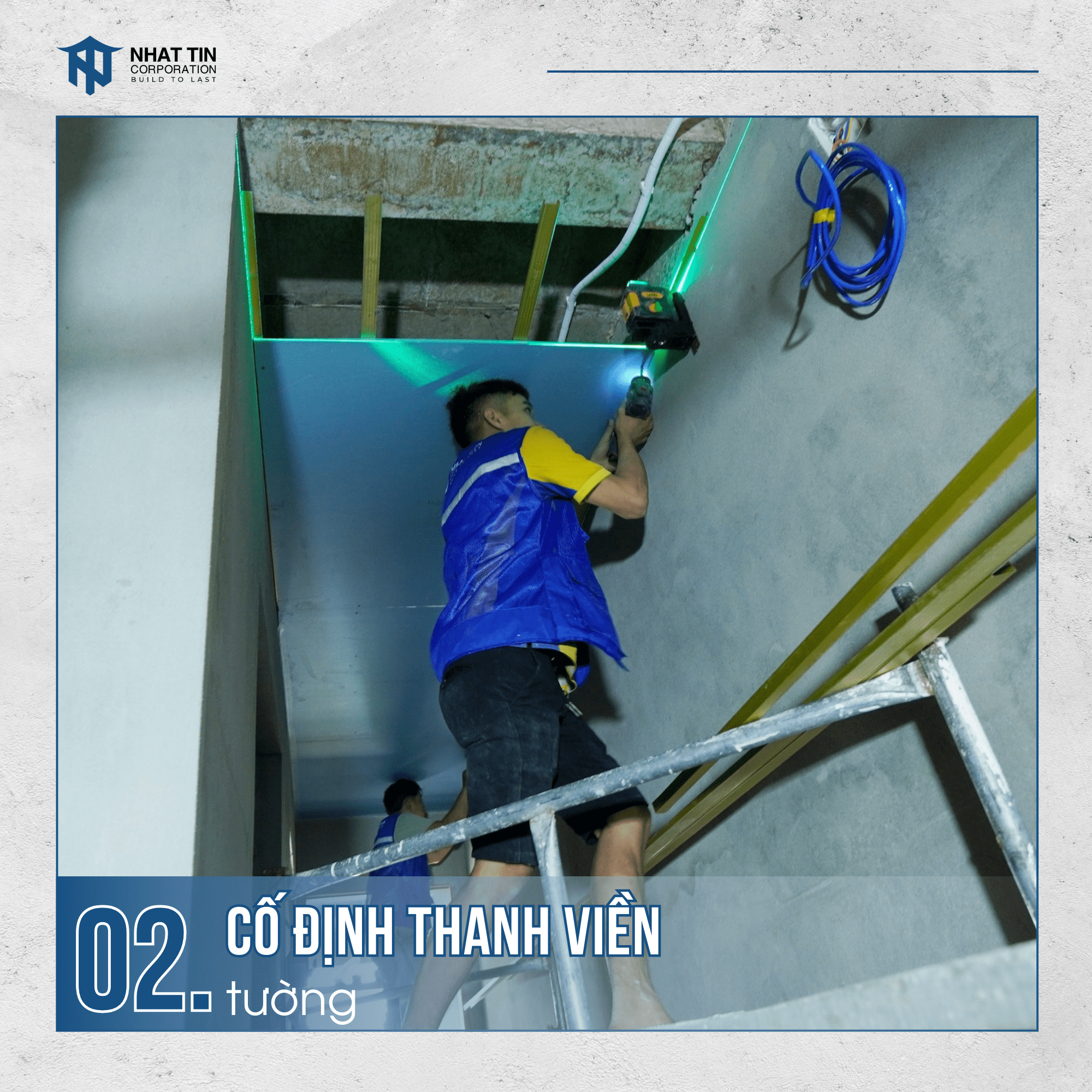 Bước 2: Cố định thanh viền tường.