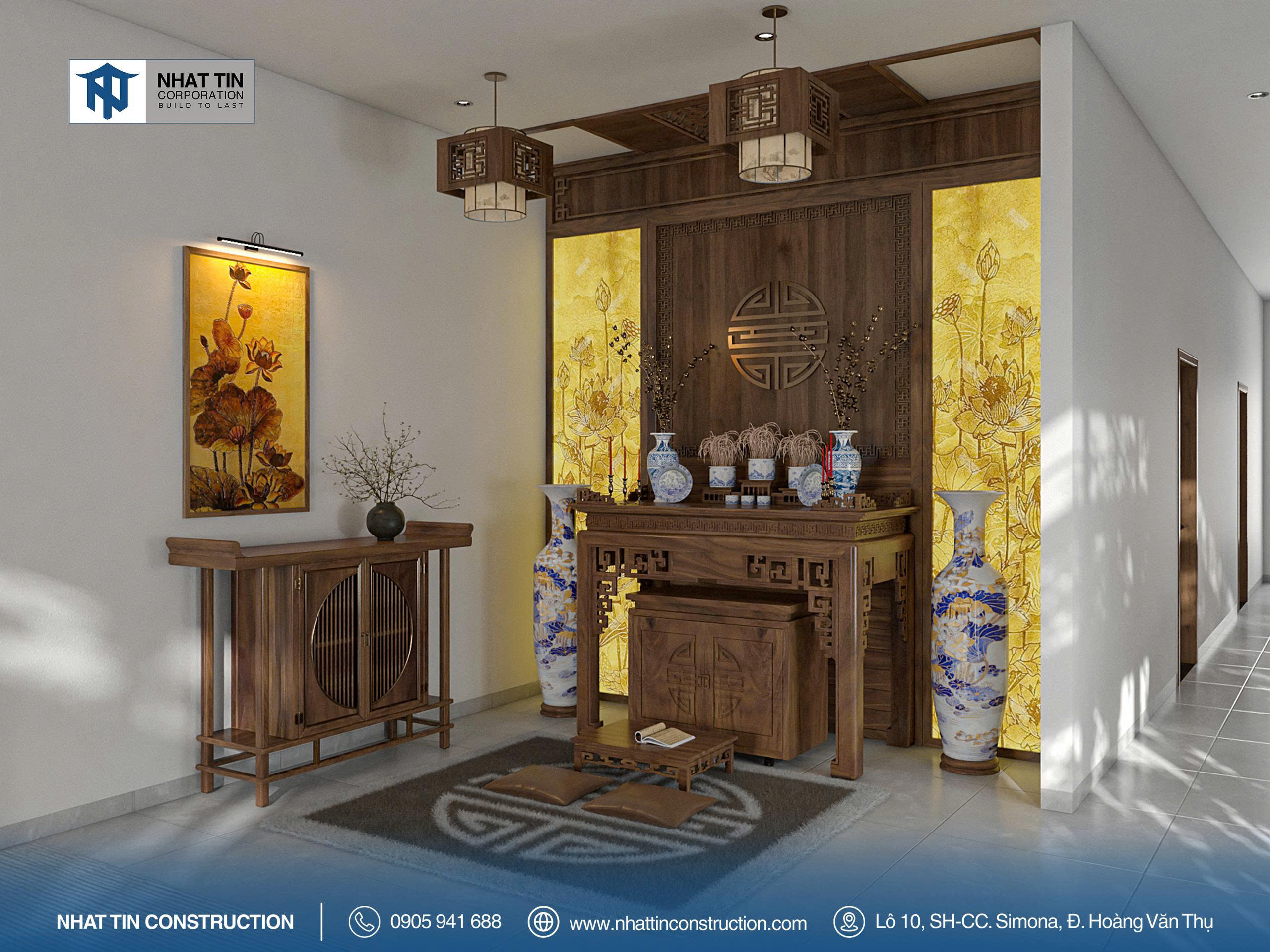 Việc đặt phòng thờ trong phòng khách không chỉ thuận tiện trong sinh hoạt hàng ngày mà còn thể hiện lòng thành kính của gia chủ, luôn hướng về cội nguồn
